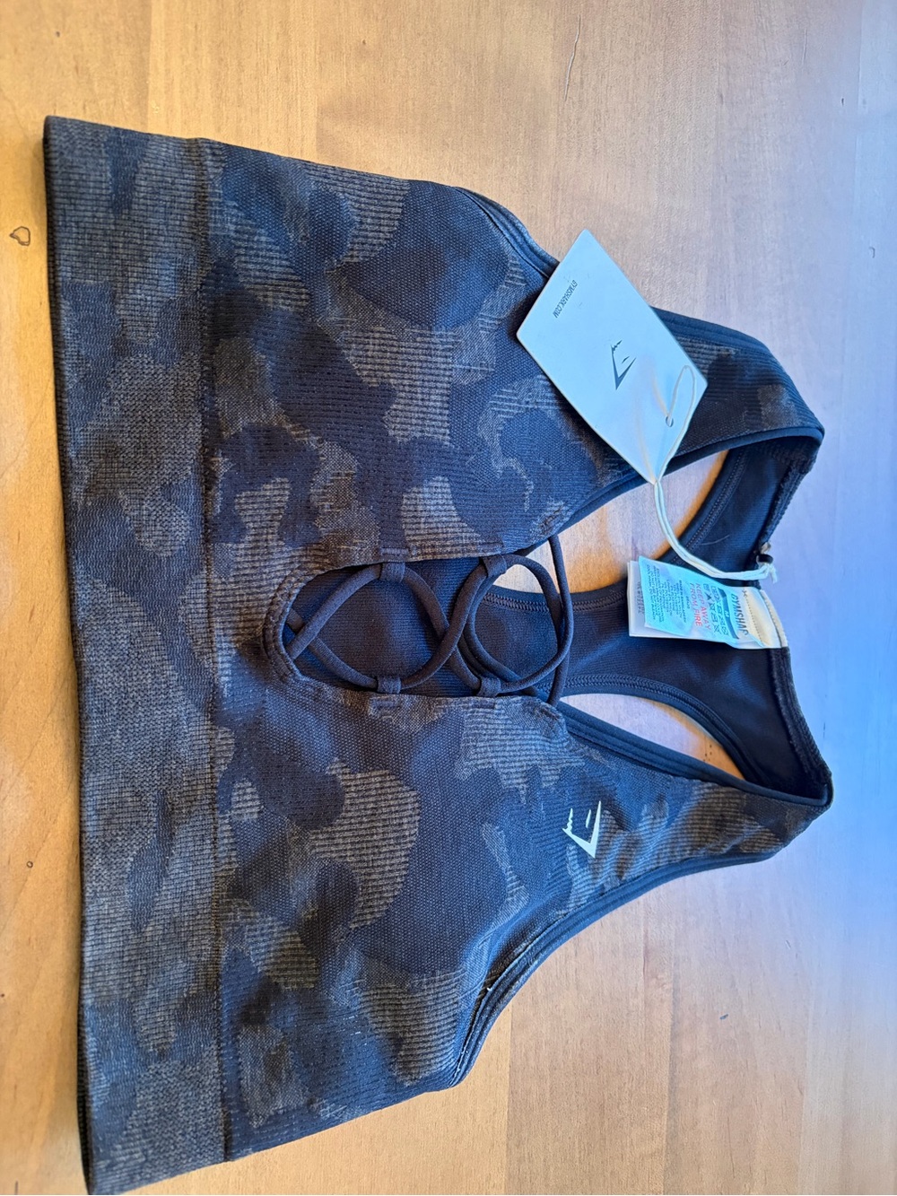 Gymshark Black Camo Strappy Sports Crop
